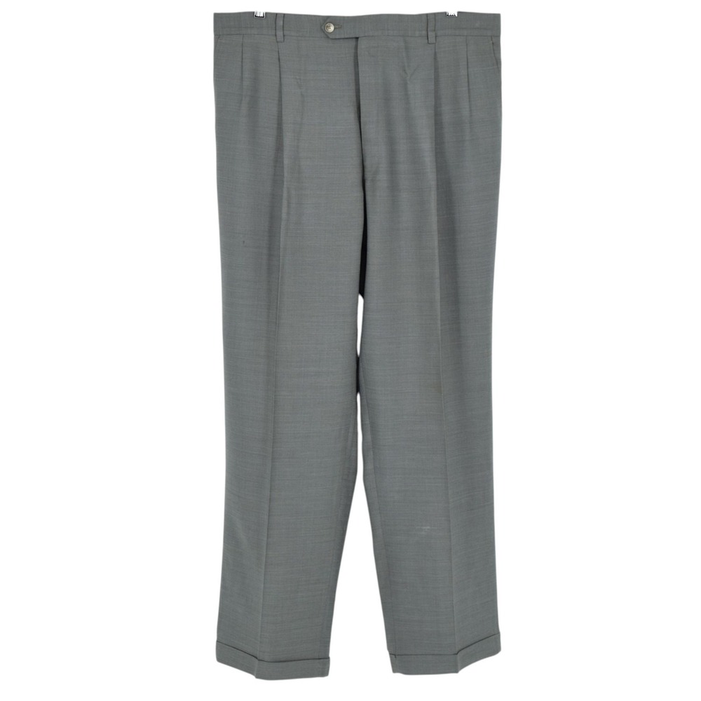 Burberry London Men 38x33 Pleated Dress Pants Olive Gray Cuffed Trousers Slacks